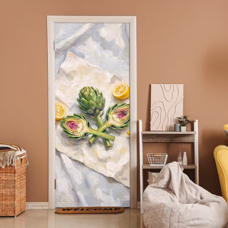 Door sticker - Artichoke - Lemon - Food - Artisjok - Citroen - Eten deurposter klein