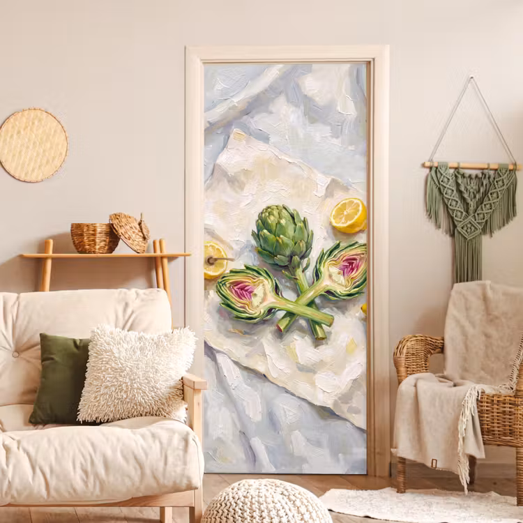 Door sticker - Artichoke - Lemon - Food - Artisjok - Citroen - Eten deurposter klein