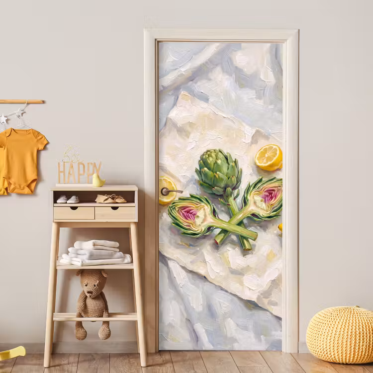 Door sticker - Artichoke - Lemon - Food - Artisjok - Citroen - Eten deurposter klein