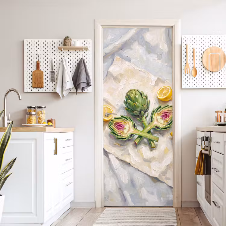 Door sticker - Artichoke - Lemon - Food - Artisjok - Citroen - Eten deurposter klein