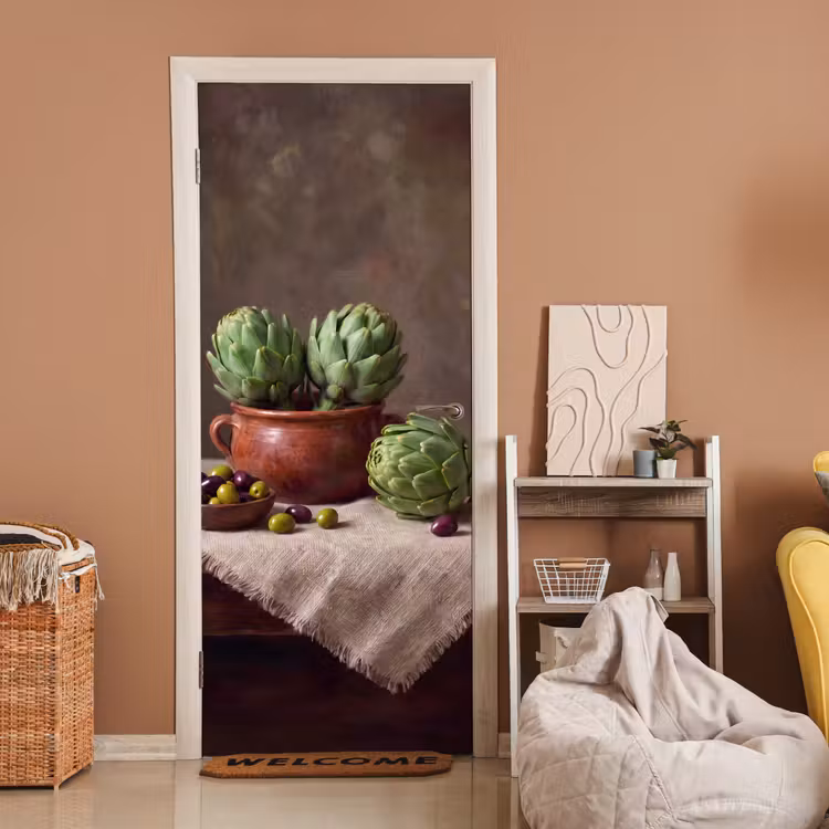 Door sticker - Artichokes - Olives - Food - Artisjokken - Olijven - Eten deurposter klein