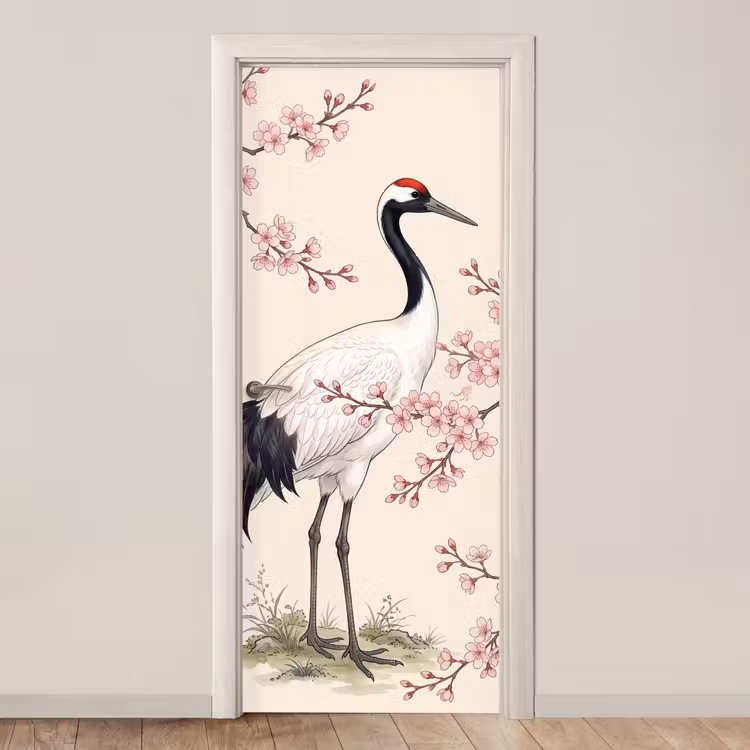 Aziatisch - Kraanvogel - Beige deurposter klein -3d_beige