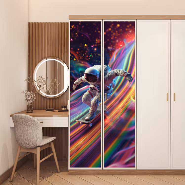 Astronaut - Ruimte - Skateboard - Kleurrijk deurposter klein -sfeer3