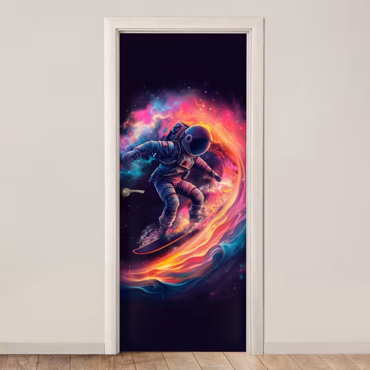 Astronaut - Ruimte - Surfen - Kleurrijk deurposter klein -3d_beige