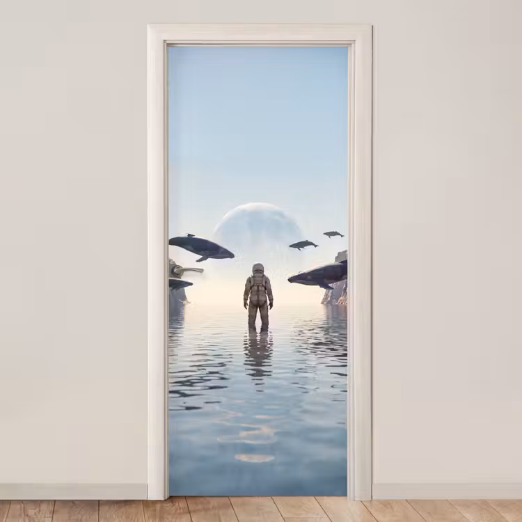 Door sticker - Astronaut - Whale - Fantasy - Ruimtevaarder - Walvis - Fantasie deurposter klein