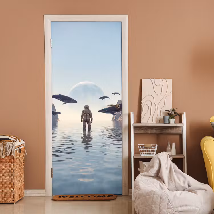 Door sticker - Astronaut - Whale - Fantasy - Ruimtevaarder - Walvis - Fantasie deurposter klein
