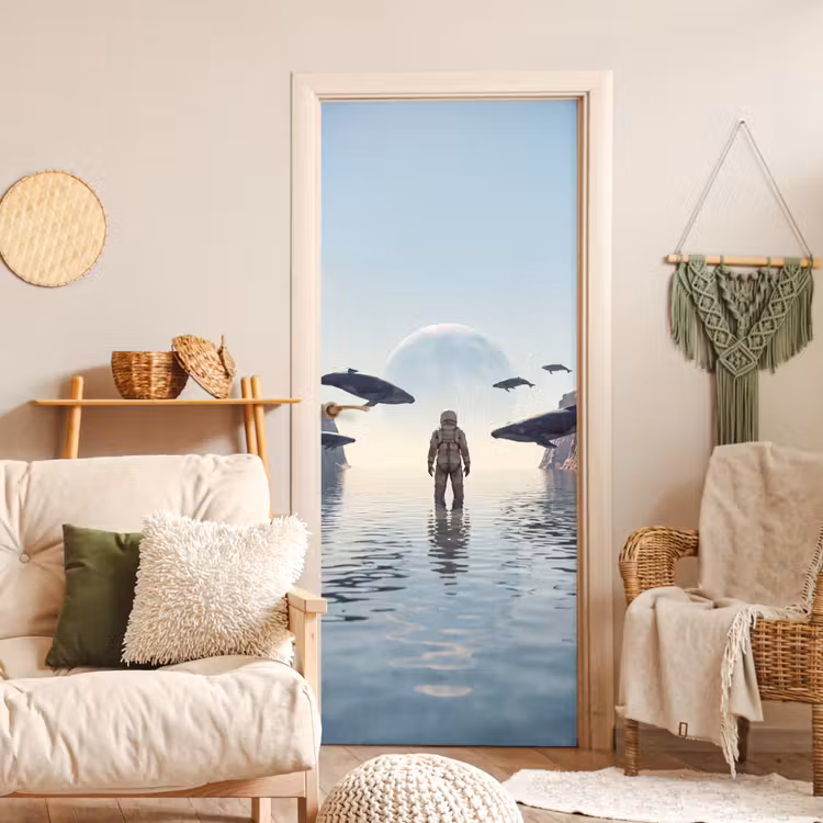 Door sticker - Astronaut - Whale - Fantasy - Ruimtevaarder - Walvis - Fantasie deurposter klein