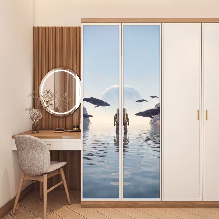 Door sticker - Astronaut - Whale - Fantasy - Ruimtevaarder - Walvis - Fantasie deurposter klein