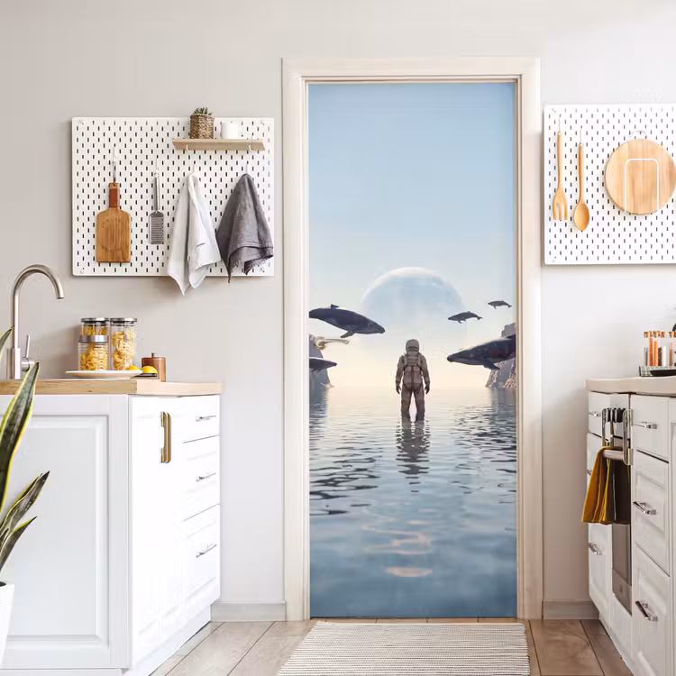 Door sticker - Astronaut - Whale - Fantasy - Ruimtevaarder - Walvis - Fantasie deurposter klein