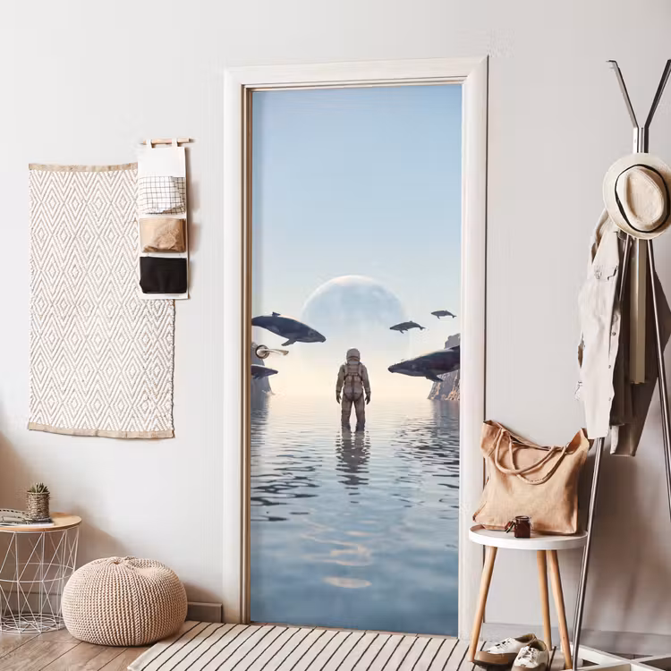 Door sticker - Astronaut - Whale - Fantasy - Ruimtevaarder - Walvis - Fantasie deurposter klein