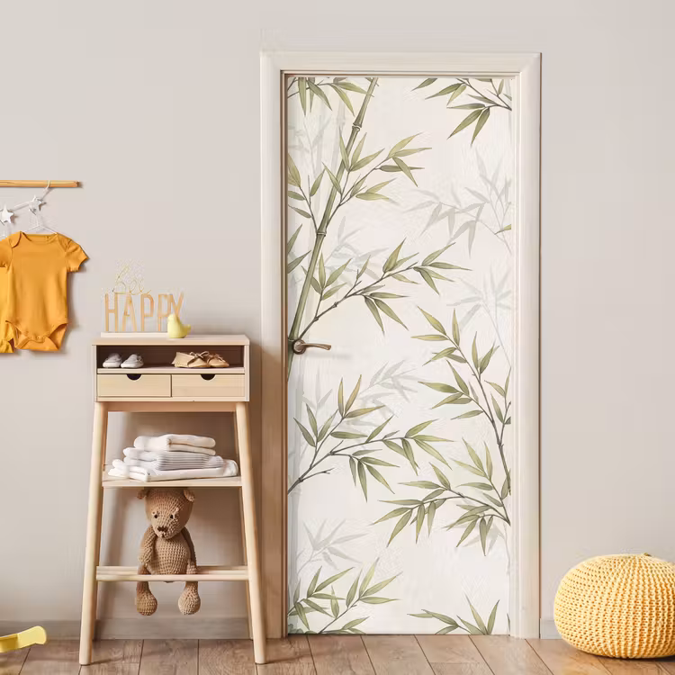 Bamboe - Bladeren - Natuur - Aquarel - Groen deurposter klein -sfeer4