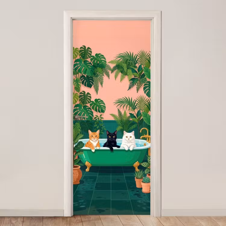 Badkamer - Kattenparade - Kleurrijk deurposter klein -3d_beige