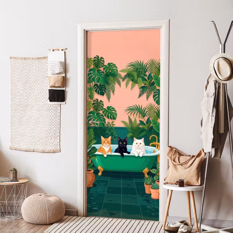 Badkamer - Kattenparade - Kleurrijk deurposter klein -sfeer6