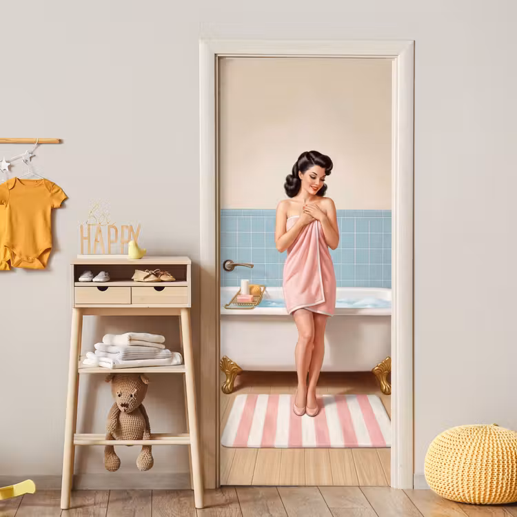 Badkamer - Vrouw - Roze deurposter klein -sfeer4