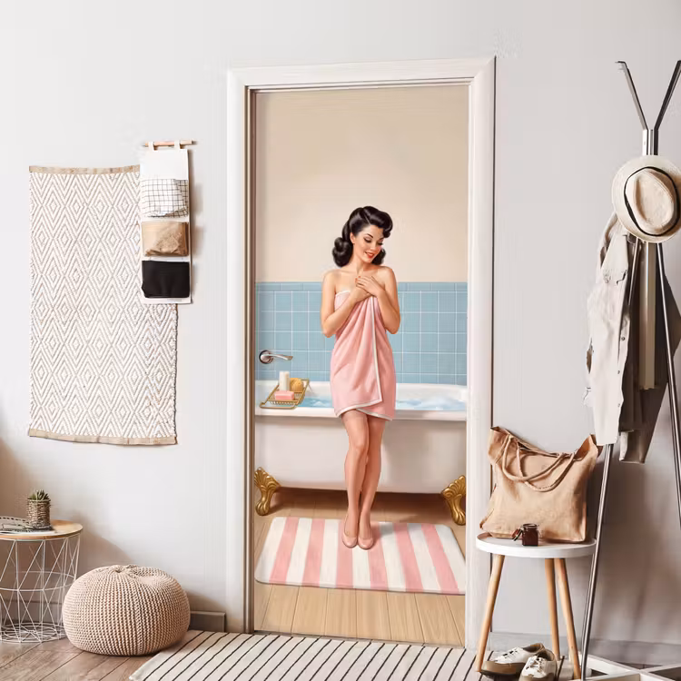 Badkamer - Vrouw - Roze deurposter klein -sfeer6