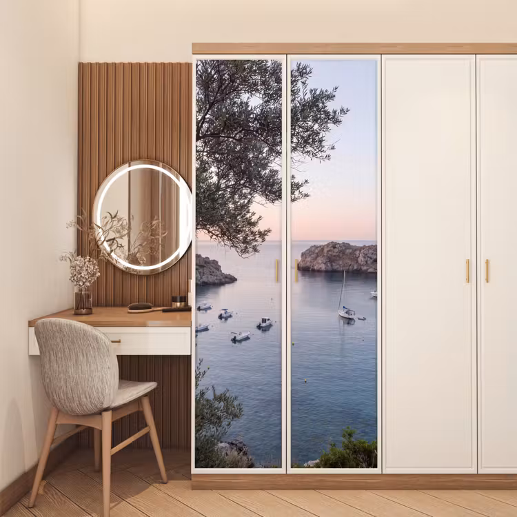 Door sticker - Bay - boats - sunset - Baai - boten - zonsondergang deurposter klein