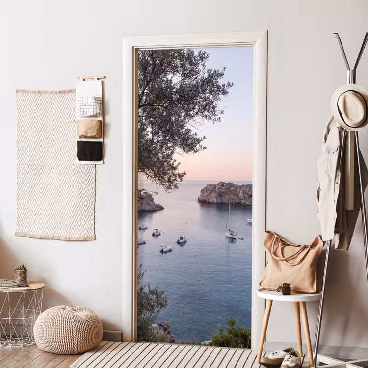 Door sticker - Bay - boats - sunset - Baai - boten - zonsondergang deurposter klein