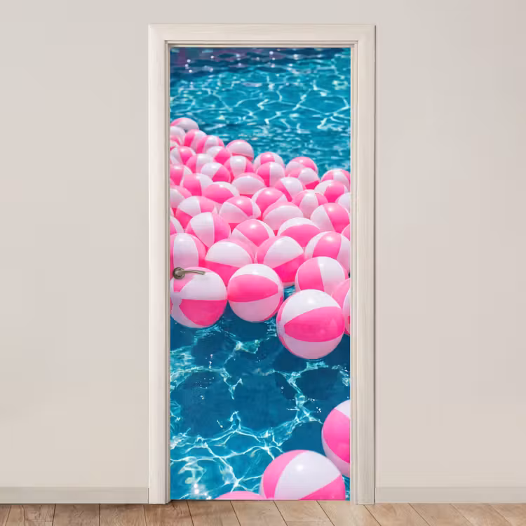 Strandballen - Roze - Water deurposter klein -3d_beige