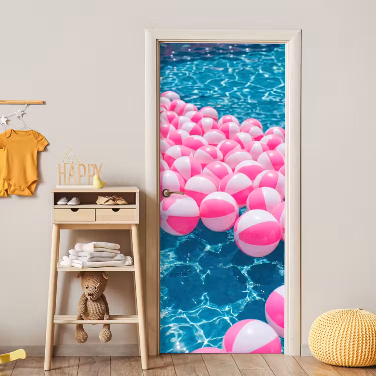 Strandballen - Roze - Water deurposter klein -sfeer4