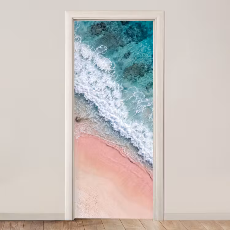Strand - Oceaan - Golven - Roze Zand - Natuur deurposter klein -3d_beige