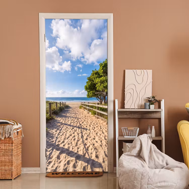 Strand - Zandpad - Oceaan - Natuur deurposter klein -sfeer1