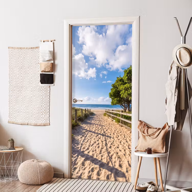 Strand - Zandpad - Oceaan - Natuur deurposter klein -sfeer6
