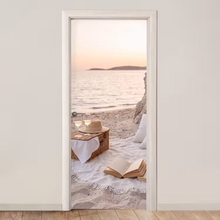 Strand - Picknick - Zonsondergang - Zomer - Natuur deurposter klein -3d_beige