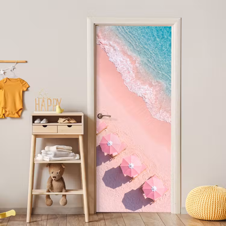 Strand - Roze zand - Zee - Zomer - Natuur deurposter klein -sfeer4