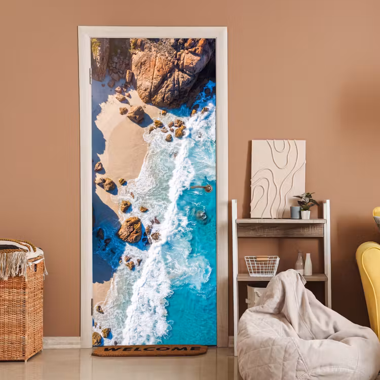 Strand - Zee - Rotsen - Natuur - Blauw deurposter klein -sfeer1