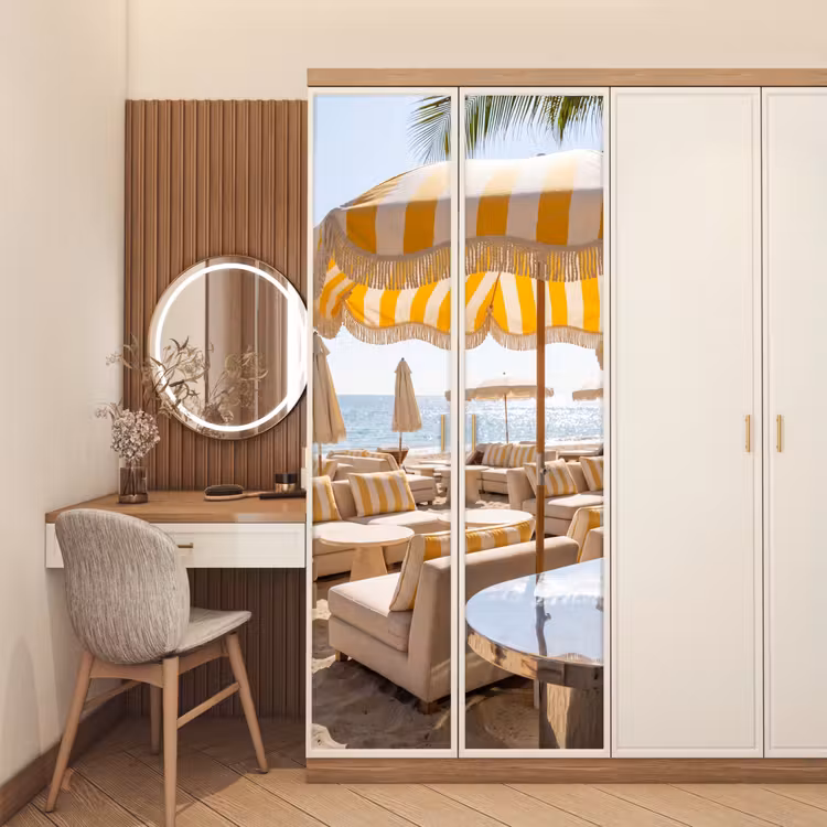 Strand - Ligbedden - Vakantie - Modern - Geel deurposter klein -sfeer3