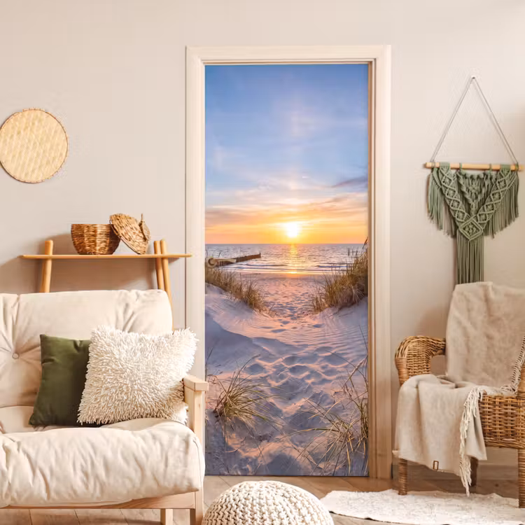 Strand - Zonsondergang - Natuur - Landschap deurposter klein -sfeer2