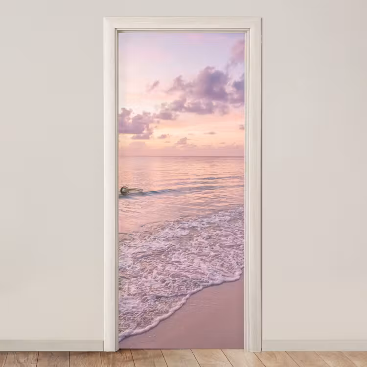 Strand - Zonsondergang - Natuur - Minimalistisch - Roze deurposter klein -3d_beige