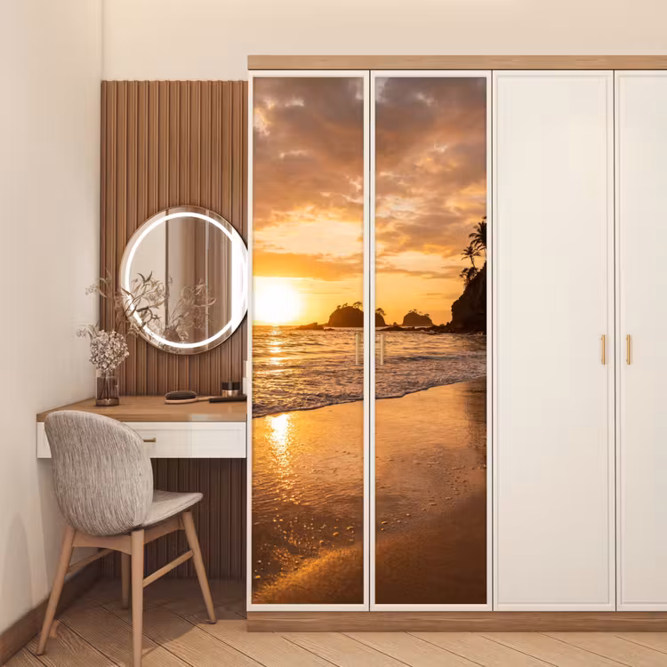 Strand - Zonsondergang - Natuur - Tropisch - Oranje deurposter klein -sfeer3