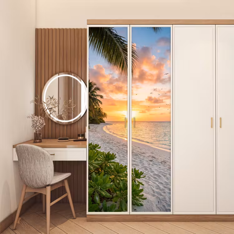 Strand - Zonsondergang - Palmbomen - Tropisch - Natuur deurposter klein -sfeer3