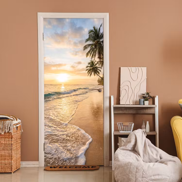 Strand - Zonsondergang - Tropisch - Natuur - Goud deurposter klein -sfeer1