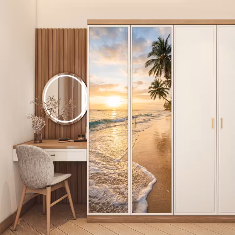 Strand - Zonsondergang - Tropisch - Natuur - Goud deurposter klein -sfeer3