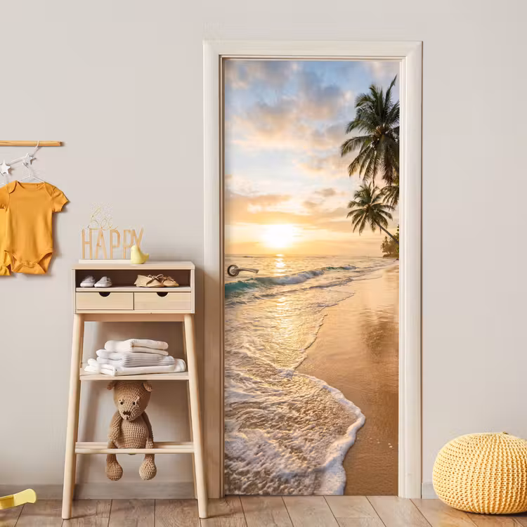 Strand - Zonsondergang - Tropisch - Natuur - Goud deurposter klein -sfeer4