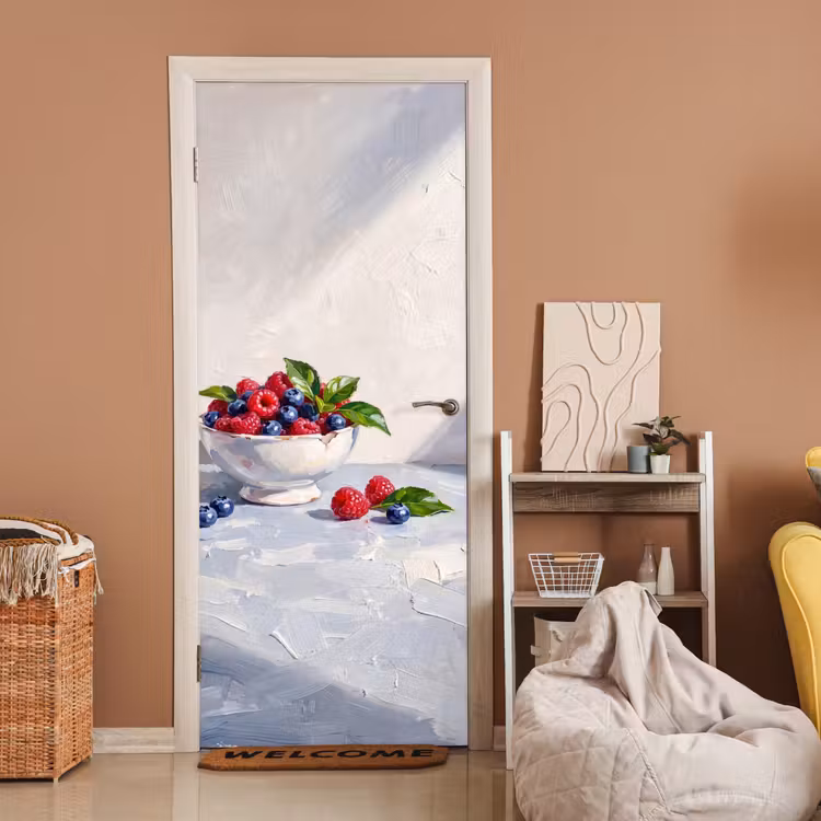 Door sticker - Berries - Bowl - Food - Bessen - Kom - Eten deurposter klein