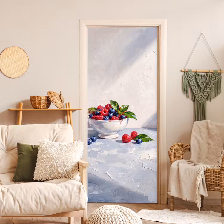 Door sticker - Berries - Bowl - Food - Bessen - Kom - Eten deurposter klein