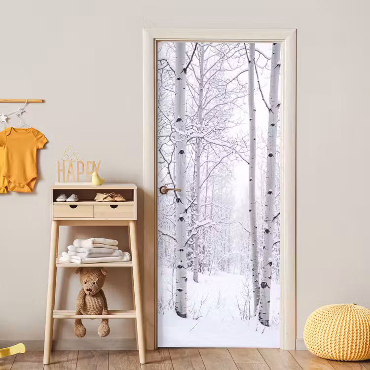 Berkenbomen - Sneeuw - Winter - Bos - Wit deurposter klein -sfeer4