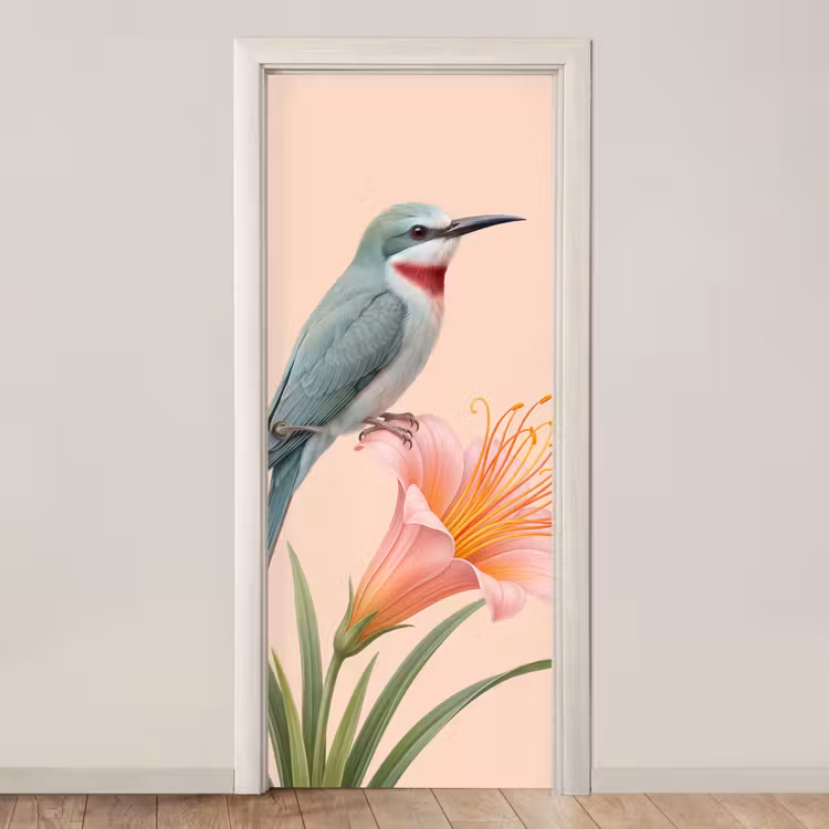 Vogel - Bloem - Natuur - Roze deurposter klein -3d_beige