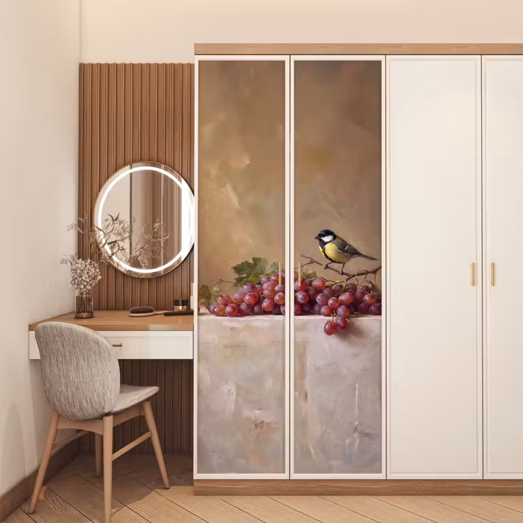 Door sticker - Bird - Grapes - Still Life - Vogel - Druiven - Stilleven deurposter klein