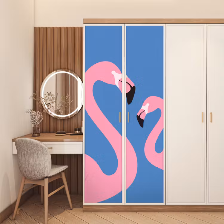 Vogel - Paar - Dieren - Modern - Roze deurposter klein -sfeer3