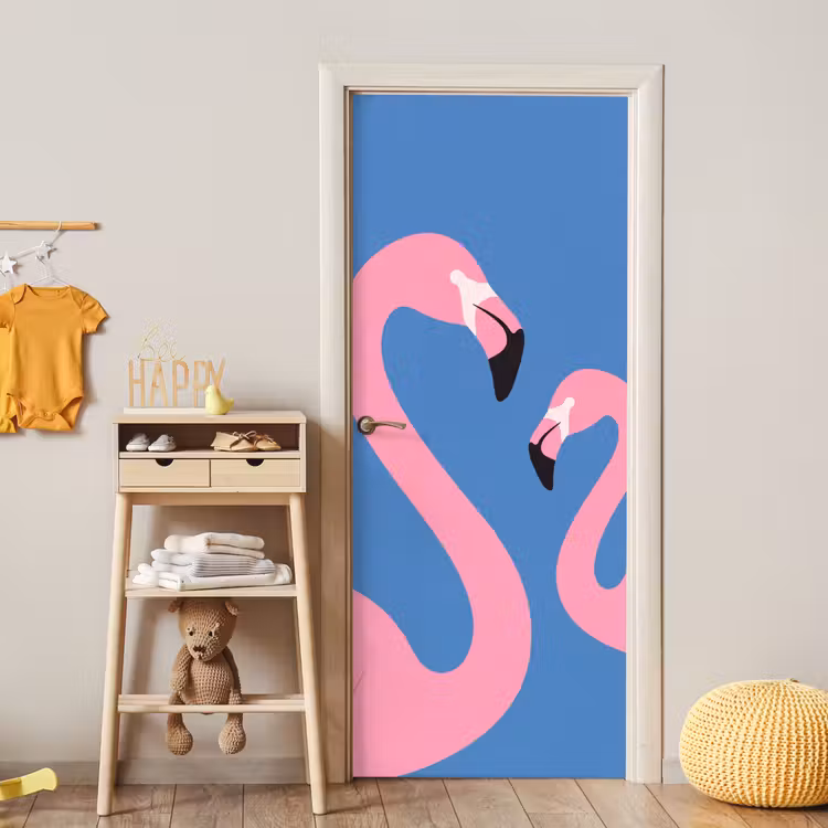 Vogel - Paar - Dieren - Modern - Roze deurposter klein -sfeer4