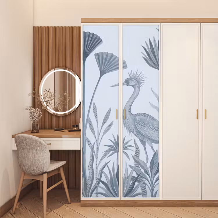 Vogel - Tropisch - Illustratie - Blauwgrijs - Natuur deurposter klein -sfeer3