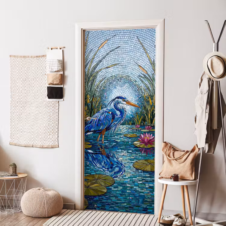 Vogel - Water - Natuur - Abstract - Blauw deurposter klein -sfeer6