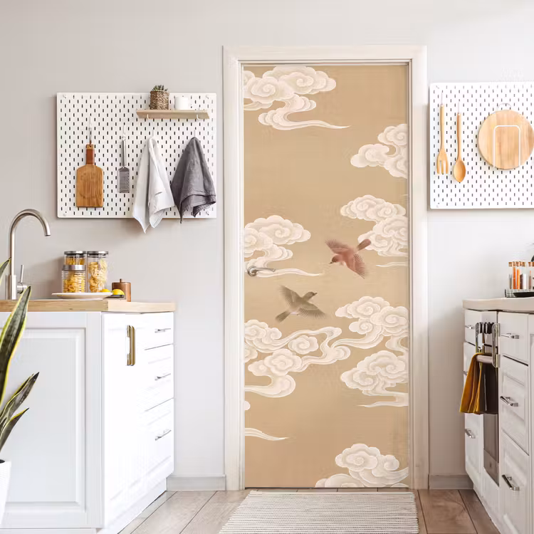 Vogels - Vliegen - Beige deurposter klein -sfeer5