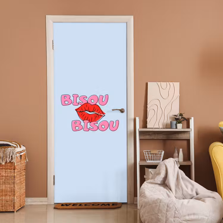 Bisou - Blauw - Roze - Lippen deurposter klein -sfeer1