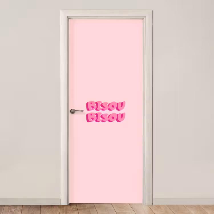 Bisou - Roze - Dikke letters deurposter klein -3d_beige