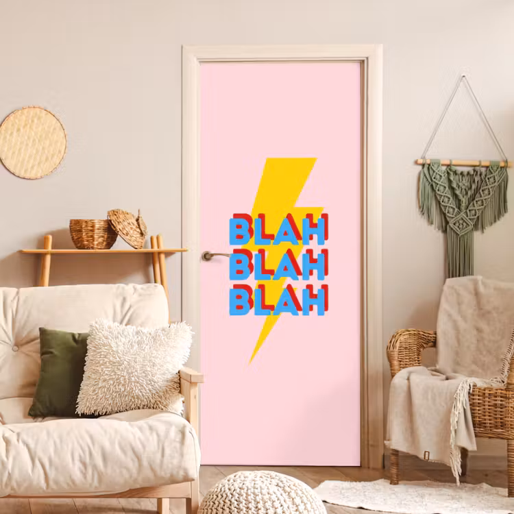 Blah - Bliksem - Roze deurposter klein -sfeer2